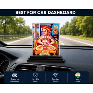 Shirdi Sai Baba Acrylic Car Dashboard Showpiece | Double-Sided Shirdi Sai Baba Photo Stand | 3 X 4 Inch Photo | Transparent Acrylic Frame With Black Base | Car Dashboard, Office & Table Decor (F71096)