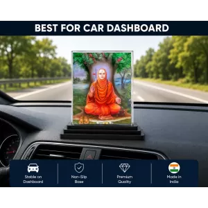Adi Shankaracharya Acrylic Car Dashboard Showpiece | Double-Sided Adi Shankaracharya Photo Stand | 3 X 4 Inch Photo | Transparent Acrylic Frame With Black Base | Car Dashboard, Office & Table Decor (F71098)