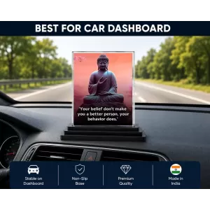 Gautama Buddha Acrylic Car Dashboard Showpiece | Double-Sided Gautama Buddha Photo Stand | 3 X 4 Inch Photo | Transparent Acrylic Frame With Black Base | Car Dashboard, Office & Table Decor (F71165)