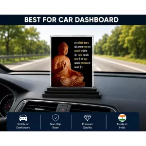 Gautama Buddha Acrylic Car Dashboard Showpiece | Double-Sided Gautama Buddha Photo Stand | 3 X 4 Inch Photo | Transparent Acrylic Frame With Black Base | Car Dashboard, Office & Table Decor (F71166)