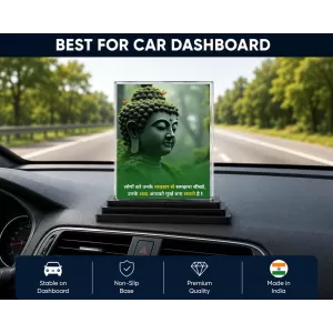 Gautama Buddha Acrylic Car Dashboard Showpiece | Double-Sided Gautama Buddha Photo Stand | 3 X 4 Inch Photo | Transparent Acrylic Frame With Black Base | Car Dashboard, Office & Table Decor (F71167)