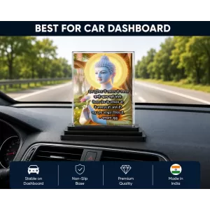 Gautama Buddha Acrylic Car Dashboard Showpiece | Double-Sided Gautama Buddha Photo Stand | 3 X 4 Inch Photo | Transparent Acrylic Frame With Black Base | Car Dashboard, Office & Table Decor (F71169)