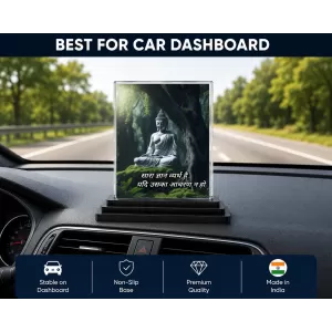 Gautama Buddha Acrylic Car Dashboard Showpiece | Double-Sided Gautama Buddha Photo Stand | 3 X 4 Inch Photo | Transparent Acrylic Frame With Black Base | Car Dashboard, Office & Table Decor (F71172)