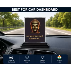 Gautama Buddha Acrylic Car Dashboard Showpiece | Double-Sided Gautama Buddha Photo Stand | 3 X 4 Inch Photo | Transparent Acrylic Frame With Black Base | Car Dashboard, Office & Table Decor (F71176)