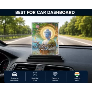 Gautama Buddha Acrylic Car Dashboard Showpiece | Double-Sided Gautama Buddha Photo Stand | 3 X 4 Inch Photo | Transparent Acrylic Frame With Black Base | Car Dashboard, Office & Table Decor (F71211)
