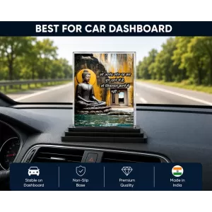Gautama Buddha Acrylic Car Dashboard Showpiece | Double-Sided Gautama Buddha Photo Stand | 3 X 4 Inch Photo | Transparent Acrylic Frame With Black Base | Car Dashboard, Office & Table Decor (F71215)