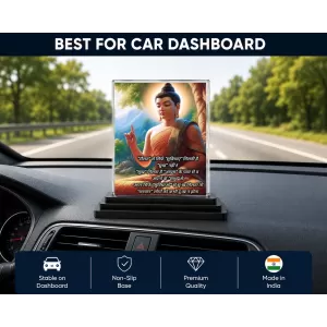 Gautama Buddha Acrylic Car Dashboard Showpiece | Double-Sided Gautama Buddha Photo Stand | 3 X 4 Inch Photo | Transparent Acrylic Frame With Black Base | Car Dashboard, Office & Table Decor (F71216)