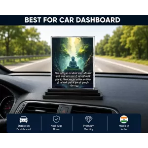 Gautama Buddha Acrylic Car Dashboard Showpiece | Double-Sided Gautama Buddha Photo Stand | 3 X 4 Inch Photo | Transparent Acrylic Frame With Black Base | Car Dashboard, Office & Table Decor (F71217)
