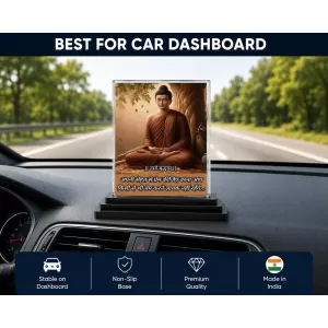 Gautama Buddha Acrylic Car Dashboard Showpiece | Double-Sided Gautama Buddha Photo Stand | 3 X 4 Inch Photo | Transparent Acrylic Frame With Black Base | Car Dashboard, Office & Table Decor (F71218)