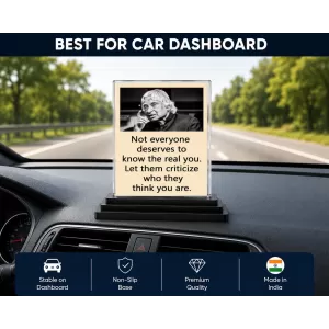 Abdul Kalam Acrylic Car Dashboard Showpiece | Double-Sided Abdul Kalam Photo Stand | 3 X 4 Inch Photo | Transparent Acrylic Frame With Black Base | Car Dashboard, Office & Table Decor (F71259)