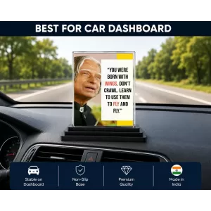 Abdul Kalam Acrylic Car Dashboard Showpiece | Double-Sided Abdul Kalam Photo Stand | 3 X 4 Inch Photo | Transparent Acrylic Frame With Black Base | Car Dashboard, Office & Table Decor (F71265)