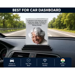 Abdul Kalam Acrylic Car Dashboard Showpiece | Double-Sided Abdul Kalam Photo Stand | 3 X 4 Inch Photo | Transparent Acrylic Frame With Black Base | Car Dashboard, Office & Table Decor (F71268)