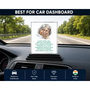A P J Abdul Kalam Acrylic Car Dashboard Showpiece | Double-Sided A P J Abdul Kalam Photo Stand | 3 X 4 Inch Photo | Transparent Acrylic Frame With Black Base | Car Dashboard, Office & Table Decor (F71270)