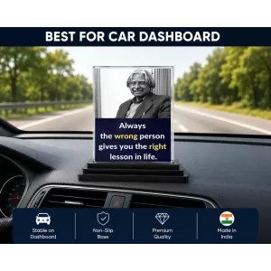 Abdul Kalam Acrylic Car Dashboard Showpiece | Double-Sided Abdul Kalam Photo Stand | 3 X 4 Inch Photo | Transparent Acrylic Frame With Black Base | Car Dashboard, Office & Table Decor (F71276)