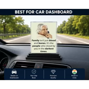 Abdul Kalam Acrylic Car Dashboard Showpiece | Double-Sided Abdul Kalam Photo Stand | 3 X 4 Inch Photo | Transparent Acrylic Frame With Black Base | Car Dashboard, Office & Table Decor (F71284)