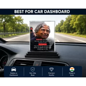 Abdul Kalam Acrylic Car Dashboard Showpiece | Double-Sided Abdul Kalam Photo Stand | 3 X 4 Inch Photo | Transparent Acrylic Frame With Black Base | Car Dashboard, Office & Table Decor (F71285)