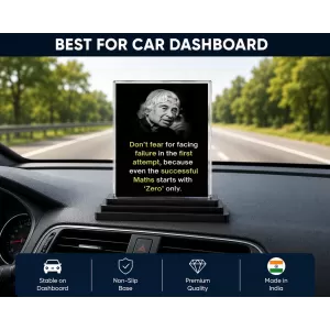 Abdul Kalam Acrylic Car Dashboard Showpiece | Double-Sided Abdul Kalam Photo Stand | 3 X 4 Inch Photo | Transparent Acrylic Frame With Black Base | Car Dashboard, Office & Table Decor (F71286)