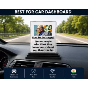Abdul Kalam Acrylic Car Dashboard Showpiece | Double-Sided Abdul Kalam Photo Stand | 3 X 4 Inch Photo | Transparent Acrylic Frame With Black Base | Car Dashboard, Office & Table Decor (F71293)