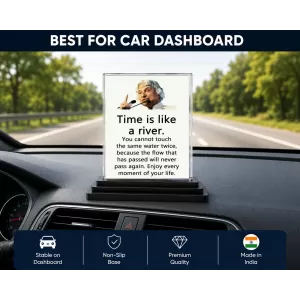 Abdul Kalam Acrylic Car Dashboard Showpiece | Double-Sided Abdul Kalam Photo Stand | 3 X 4 Inch Photo | Transparent Acrylic Frame With Black Base | Car Dashboard, Office & Table Decor (F71296)
