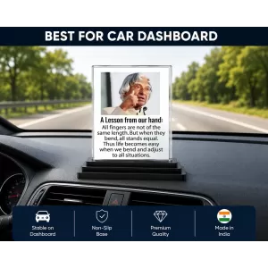 Abdul Kalam Acrylic Car Dashboard Showpiece | Double-Sided Abdul Kalam Photo Stand | 3 X 4 Inch Photo | Transparent Acrylic Frame With Black Base | Car Dashboard, Office & Table Decor (F71297)