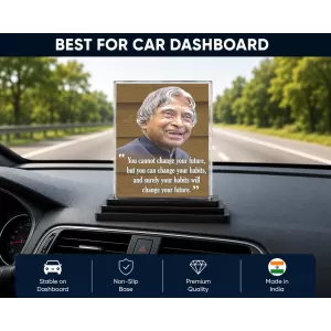 Abdul Kalam Acrylic Car Dashboard Showpiece | Double-Sided Abdul Kalam Photo Stand | 3 X 4 Inch Photo | Transparent Acrylic Frame With Black Base | Car Dashboard, Office & Table Decor (F71299)