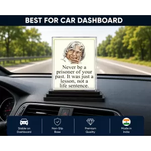Abdul Kalam Acrylic Car Dashboard Showpiece | Double-Sided Abdul Kalam Photo Stand | 3 X 4 Inch Photo | Transparent Acrylic Frame With Black Base | Car Dashboard, Office & Table Decor (F71300)