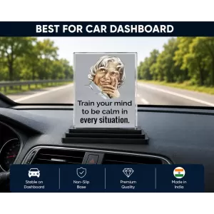 Abdul Kalam Acrylic Car Dashboard Showpiece | Double-Sided Abdul Kalam Photo Stand | 3 X 4 Inch Photo | Transparent Acrylic Frame With Black Base | Car Dashboard, Office & Table Decor (F71301)
