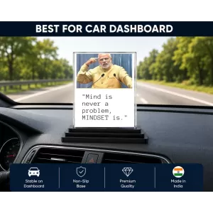 Narendra Modi Acrylic Car Dashboard Showpiece | Double-Sided Narendra Modi Photo Stand | 3 X 4 Inch Photo | Transparent Acrylic Frame With Black Base | Car Dashboard, Office & Table Decor (F71555)