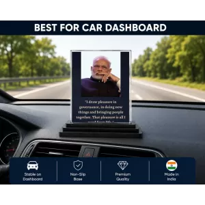 Narendra Modi Acrylic Car Dashboard Showpiece | Double-Sided Narendra Modi Photo Stand | 3 X 4 Inch Photo | Transparent Acrylic Frame With Black Base | Car Dashboard, Office & Table Decor (F71556)
