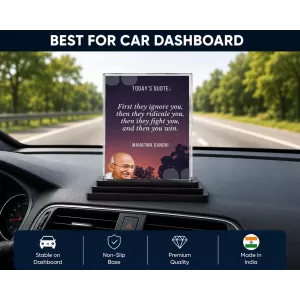 Mahatma Gandhi Acrylic Car Dashboard Showpiece | Double-Sided Mahatma Gandhi Photo Stand | 3 X 4 Inch Photo | Transparent Acrylic Frame With Black Base | Car Dashboard, Office & Table Decor (F71558)
