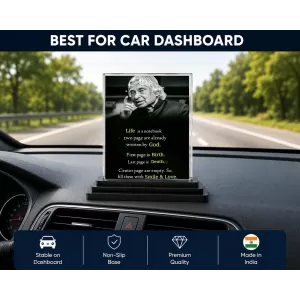Abdul Kalam Acrylic Car Dashboard Showpiece | Double-Sided Abdul Kalam Photo Stand | 3 X 4 Inch Photo | Transparent Acrylic Frame With Black Base | Car Dashboard, Office & Table Decor (F71596)
