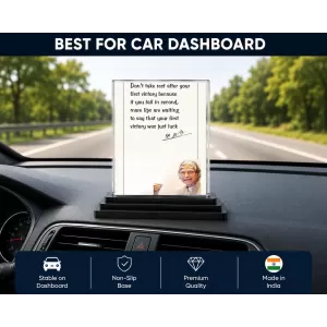 APJ Abdul Kalam Acrylic Car Dashboard Showpiece | Double-Sided APJ Abdul Kalam Photo Stand | 3 X 4 Inch Photo | Transparent Acrylic Frame With Black Base | Car Dashboard, Office & Table Decor (F71597)