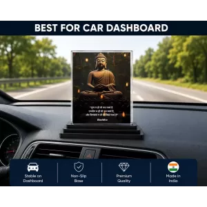 Gautama Buddha Acrylic Car Dashboard Showpiece | Double-Sided Gautama Buddha Photo Stand | 3 X 4 Inch Photo | Transparent Acrylic Frame With Black Base | Car Dashboard, Office & Table Decor (F71632)