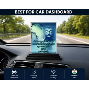 Gautama Buddha Acrylic Car Dashboard Showpiece | Double-Sided Gautama Buddha Photo Stand | 3 X 4 Inch Photo | Transparent Acrylic Frame With Black Base | Car Dashboard, Office & Table Decor (F71638)