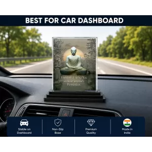 Gautama Buddha Acrylic Car Dashboard Showpiece | Double-Sided Gautama Buddha Photo Stand | 3 X 4 Inch Photo | Transparent Acrylic Frame With Black Base | Car Dashboard, Office & Table Decor (F71642)