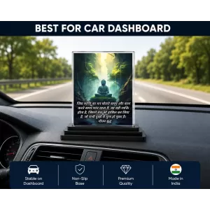 Gautama Buddha Acrylic Car Dashboard Showpiece | Double-Sided Gautama Buddha Photo Stand | 3 X 4 Inch Photo | Transparent Acrylic Frame With Black Base | Car Dashboard, Office & Table Decor (F71643)