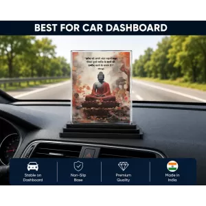 Gautama Buddha Acrylic Car Dashboard Showpiece | Double-Sided Gautama Buddha Photo Stand | 3 X 4 Inch Photo | Transparent Acrylic Frame With Black Base | Car Dashboard, Office & Table Decor (F71647)