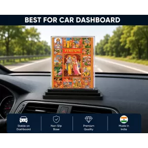 Lord Lord Rama Acrylic Car Dashboard Showpiece | Double-Sided Lord Lord Rama Photo Stand | 3 X 4 Inch Photo | Transparent Acrylic Frame With Black Base | Car Dashboard, Office & Table Decor (F71806)