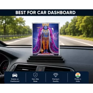 Krishna Acrylic Car Dashboard Showpiece | Double-Sided Krishna Photo Stand | 3 X 4 Inch Photo | Transparent Acrylic Frame With Black Base | Car Dashboard, Office & Table Decor (F71813)