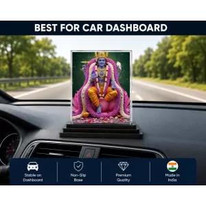 Krishna Acrylic Car Dashboard Showpiece | Double-Sided Krishna Photo Stand | 3 X 4 Inch Photo | Transparent Acrylic Frame With Black Base | Car Dashboard, Office & Table Decor (F71814)