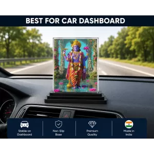 Krishna Acrylic Car Dashboard Showpiece | Double-Sided Krishna Photo Stand | 3 X 4 Inch Photo | Transparent Acrylic Frame With Black Base | Car Dashboard, Office & Table Decor (F71815)