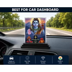 Shiva Acrylic Car Dashboard Showpiece | Double-Sided Shiva Photo Stand | 3 X 4 Inch Photo | Transparent Acrylic Frame With Black Base | Car Dashboard, Office & Table Decor (F71825)