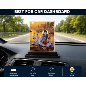 Shiva Acrylic Car Dashboard Showpiece | Double-Sided Shiva Photo Stand | 3 X 4 Inch Photo | Transparent Acrylic Frame With Black Base | Car Dashboard, Office & Table Decor (F71827)