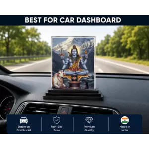 Shiva Acrylic Car Dashboard Showpiece | Double-Sided Shiva Photo Stand | 3 X 4 Inch Photo | Transparent Acrylic Frame With Black Base | Car Dashboard, Office & Table Decor (F71828)