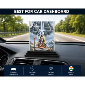 Shiva Acrylic Car Dashboard Showpiece | Double-Sided Shiva Photo Stand | 3 X 4 Inch Photo | Transparent Acrylic Frame With Black Base | Car Dashboard, Office & Table Decor (F71829)