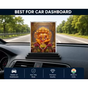 Hanuman Acrylic Car Dashboard Showpiece | Double-Sided Hanuman Photo Stand | 3 X 4 Inch Photo | Transparent Acrylic Frame With Black Base | Car Dashboard, Office & Table Decor (F71861)