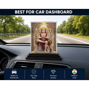 Hanuman Acrylic Car Dashboard Showpiece | Double-Sided Hanuman Photo Stand | 3 X 4 Inch Photo | Transparent Acrylic Frame With Black Base | Car Dashboard, Office & Table Decor (F71862)