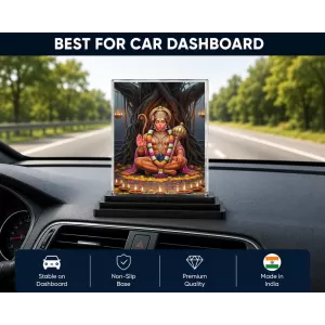 Hanuman Acrylic Car Dashboard Showpiece | Double-Sided Hanuman Photo Stand | 3 X 4 Inch Photo | Transparent Acrylic Frame With Black Base | Car Dashboard, Office & Table Decor (F71867)