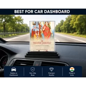 Rama And Sita Acrylic Car Dashboard Showpiece | Double-Sided Rama And Sita Photo Stand | 3 X 4 Inch Photo | Transparent Acrylic Frame With Black Base | Car Dashboard, Office & Table Decor (F71878)