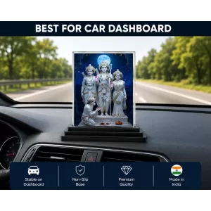 Ram Darbar Acrylic Car Dashboard Showpiece | Double-Sided Ram Darbar Photo Stand | 3 X 4 Inch Photo | Transparent Acrylic Frame With Black Base | Car Dashboard, Office & Table Decor (F71881)